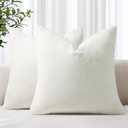 decorUhome Chenille Cream White Throw Pillow Covers 18x18 Inch Set of 2, Decorative Soft Couch Pillow Covers Solid Dyed Accent Farmhouse Neutral Square Pillow Cases for Sofa