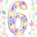 Glooglitter Mermaid Birthday Party Decoration, Decorative LED Glowing Numbers Mermaid Theme Marquee Digital Lights Table Centerpiece for Kids Under The Sea Birthday Baby Shower Party Decoration(6)