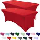 SEPARO 2 Pack 6 Ft Red Table Cover Fitted Rectangular Tablecloth Stretchable Fabric Table Cloth 6 ft Wrinkle-Free for Party Tradeshows Banquet Weddings Cocktail