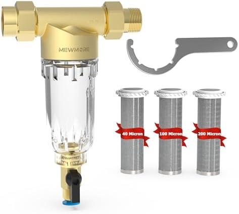 MewMore GFC40 Garden Hose Filter with 3/4"GHT Connector, Inline Sediment Filter for Pressure Wahser, 40 & 100 & 200 Micron Reusable Spin Down Sediment Water Filter for RV Camping Car Wash Water Hose