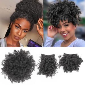 UA My Hair Afro Puff Drawstring Ponytail with Replaceable Bangs - Afro High Puff Bun with Pineapple Hair Ponytail (#2 Natural Black)