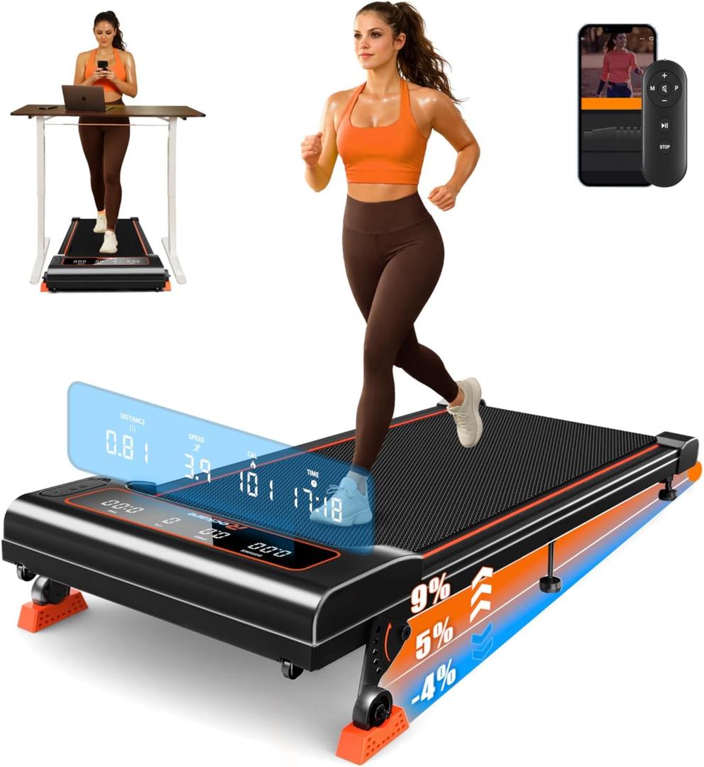 Walking Pad with Incline 9% & Decline -4% 5 Level, Under Desk Treadmill for Home, Quiet BLDC EvoDrive, Full Metrics Large Display, NeoFloat Quad Cushioning, Portable Compact for Small Spaces