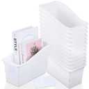12 Pack Large Book Bins, Durable Magazine Organizer File Holder High-Quality Plastic Book Storage Bins with Labels for Classroom Library, Office, Desktop Organization, Bookshelf Categorization (White)