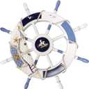 Gesteh Nautical Beach Wooden Boat Ship Steering Wheel Fishing Net Shell Home Wall Decor (24 inches)