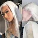 13x4 Glueless White Wig Straight Synthetic Lace Front Wig Pre Plucked 250 Density Hd Lace Wig With Baby Hair Heat Resistant Wigs For Women 26 inch Grey Silver Platinum Blonde Wig