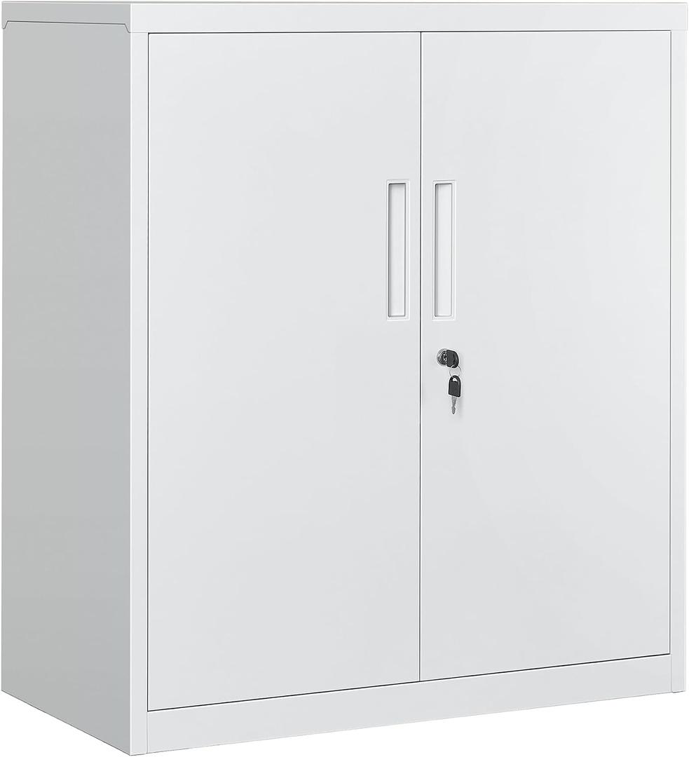 SONGMICS Garage Cabinet, Metal Storage Cabinet with Doors and Shelves, Office Cabinet for Home Office, Garage and Utility Room, Grey UOMC013G01