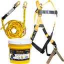 Guardian 00815 Rooftop Safety Kit - 50 ft Vertical Lifeline Assembly | Reusable Temper Anchor | Full Body Harness | Yellow Storage Bucket