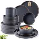 LERATIO Ceramic Dinnerware Sets for 8, High Edge Stoneware Plates and Bowls Set, Chip and Crack Resistant | Oven & Dishwasher & Microwave Safe Dishes Set, Service for 8 -Ashen