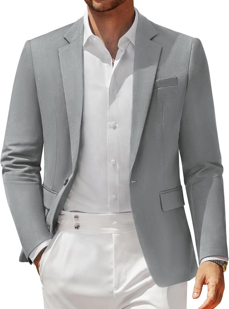 Vssjavun Blazer for Men Casual Suit Jackets Lightweight Sport Coat One Button Slim Fit Suits (Gray, L)