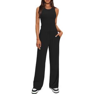 Darong Women's 2 Piece Outfits Lounge Sets Sleeveless Tank Tops Wide Leg Pants Sets Tracksuits Match Sets, Size: Small