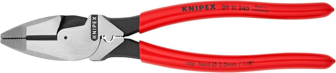 KNIPEX 09 11 240 SBA High Leverage Lineman Pliers New England with Tape Puller and Crimper