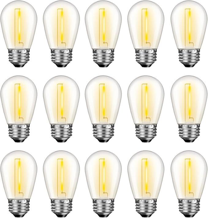 GvvooHome LED S14 Replacement Light Bulbs for Outdoor String Lights, 1W Shatterproof Edison Light Bulbs for Outside Patio Garden, E26 Standard Base, Dimmable, 2200K Warm White, 21Pack