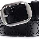 JASGOOD Women's Hollow Flower Genuine Leather Belt for Jeans Pants Wide Belt for Ladies (Black-)