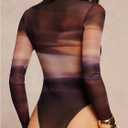 SweatyRocks Women's Tie Dye Sheer Mesh Bodysuit Turtle Neck Long Sleeve Going Out Leotard Tops, Medium