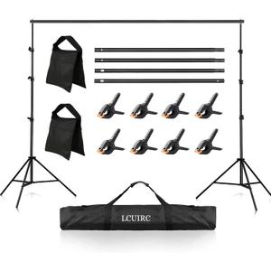Photo Backdrop Stand, LCUIRC 10x8.5ft (WxH) Photo Background Banner Stand with 4 Crossbars, 8 Spring Clamps, 2 Sandbags, and Carrying Bag for Parties Events Decoration Advertising Display