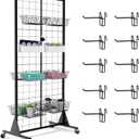 1-Pack Grid Wall Panels, 2' X 5.5' Ft Gridwall Panel Display Stand, Heavy Movable Floorstanding Detachable Gird Wall Panels,Suitable for Art Fairs(with Extra 10 Hooks