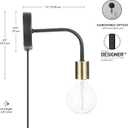 GLOBE Electric 52103 1-Light Long Arm Plug-in or Hardwire Wall Sconce, Matte Black, Matte Brass Socket, Wall Lights for Living Room, Bedroom, Den, Apartment Essentials, Mounted Bedside Lamp