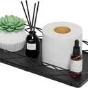 Lixple Toilet Paper Basket Holder, 13" Toilet Tank Tray, Wood and Metal Toilet Tray Vanity Organizer Bathroom Tray, Kitchen Sink Organizer for Soap Dispenser (Black)