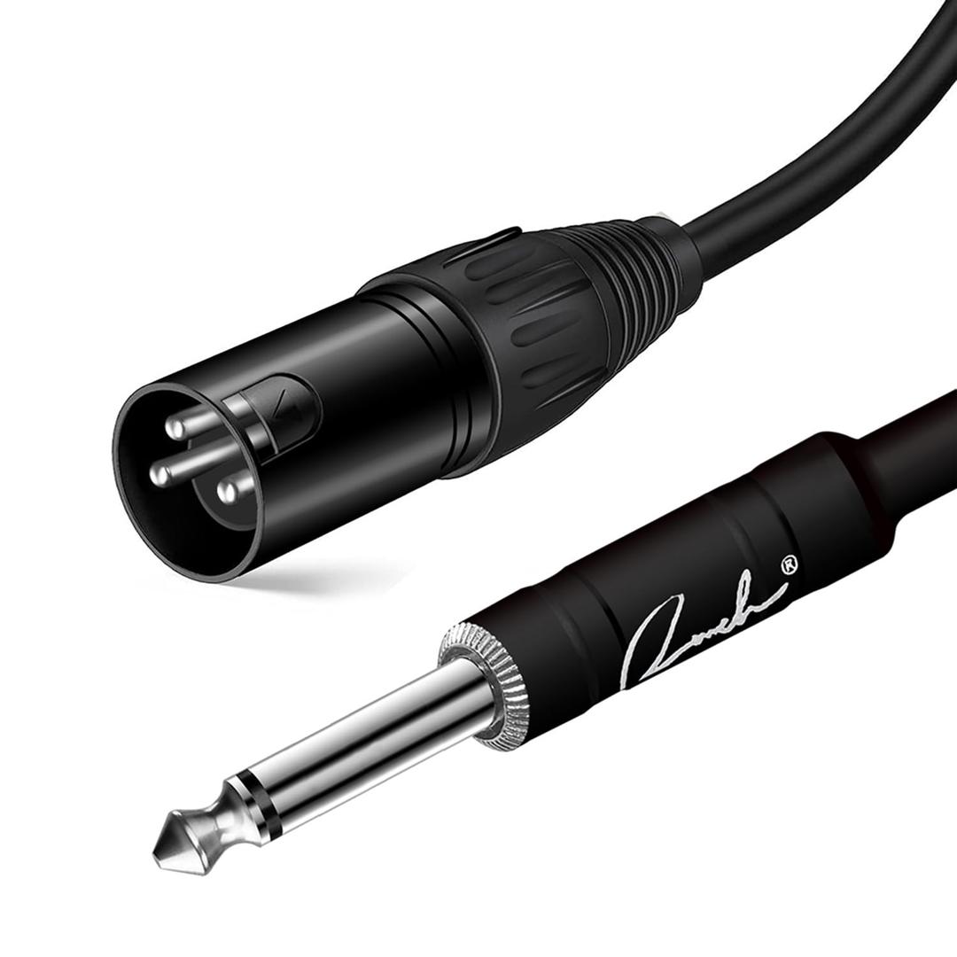 Ranch 10ft Male XLR to 1/4 TS Mono Jack Microphone Cable Quarter Inch to XLR Male Unbalanced Interconnect Cable - Black