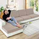  Stretch Individual Cushion Covers Large Sofa Seat Cushion Slipcovers Soft Couch Cover Replacement Large Checkered Furniture Protector with Elastic Bottom (3 Pcs XL Cushion Covers, Khaki)