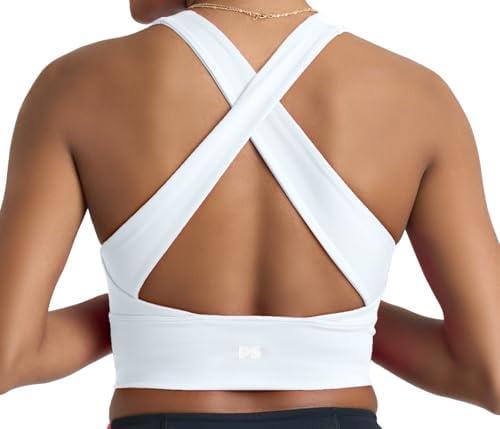 POPSUGAR Long Line Sports Bra Women, Workout Crop Tops for Women Longline Criss Cross Gym Yoga Tops with Built in Bra, L