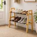 2-Tier Bamboo Shoe Rack Stackable, Shoe Organizer for Entryway and Closet, Modular Small Shoe Storage Shelf, Space-Saving Free Standing, Holds 8-10 Pairs of Shoes, Natural