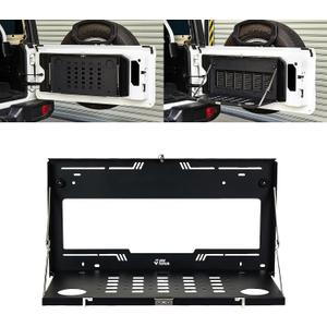 JOYTUTUS Tailgate Table Organizer for Wrangler JL & JLU Wrangler JK & JKU(2007-2026) - 85lb Capacity Foldable Cargo Shelf, MOLLE-Compatible Camping Storage with Anti-Rattle Design