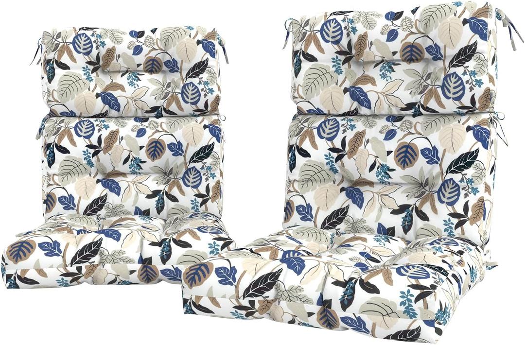 LVTXIII Outdoor Seat/Back Chair Cushion Patio Tufted High Back Cushion, Seasonal Replacement Rocking Chair Cushion with Ties, 22 W x 20D, Set of 2, Breeze Leaves Beige