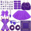 Ramede 21 Pcs Purple Spirit Wear Girls Team Spirit Day Accessories Field Camp Day Color War Accessories Pep Rally Supplies Camp Game Color Team Items Bulk Tutu Noisemaker Stickers for Sport