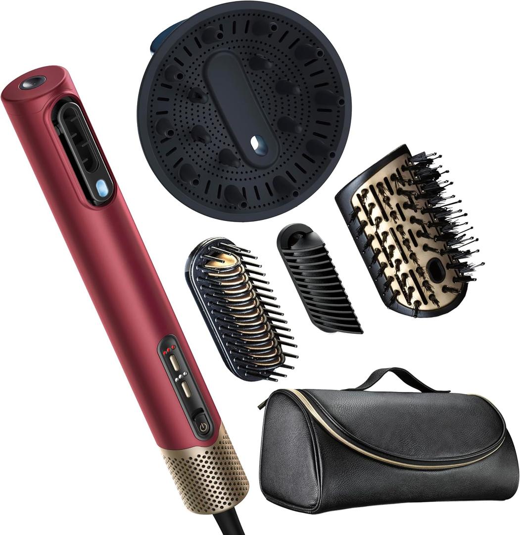 Infiniti PRO CONAIR 5in1 Hair Drying Wand, Straightener, and Styler, Ionic AllinOne Digital Motor Blow Dryer, Includes 4 HighPerformance Attachments, Cherry Red