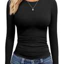 TNNZEET Black Long Sleeve Shirt for Women Basic Soft Tees Fashion Crop Tops Fall Spring Y2K Tight Clothes for Casual Workout 2026, Small