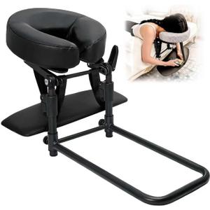 Massage Headrest for Bed with Arm Rest,Adjustable Face Cradle for Home Massage Kit,Portable Bed Massage Head Holder & Face Down Pillow After Eye Surgery,With Pillow Covers (Fabric & PU Leather),Black, 5 inches x 17 inches x 12 inches