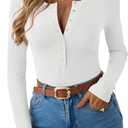ANRABESS Long Sleeve Shirts for Women Henley Button Down Tops Ribbed Knit Slim Fit Fall Basic Tee 2025 Casual Trendy Clothes (Medium, White)