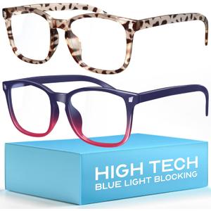 livho High Tech Blue Light Glasses - Advanced 99% Blue Light Blocking Computer Glasses - Anti Eyestrain & UV Glare Protection (*B3 Leopard+blue Purple)
