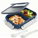 WHALEHOUSE Large Capacity Bento Box for Adult, 1700ML 3 Compartments Lunch Box with Utensil, Airtight Food Container with Lids for Meal Prep, Microwave/Dishwasher/Freezer Safe, On the Go (Dark Blue)