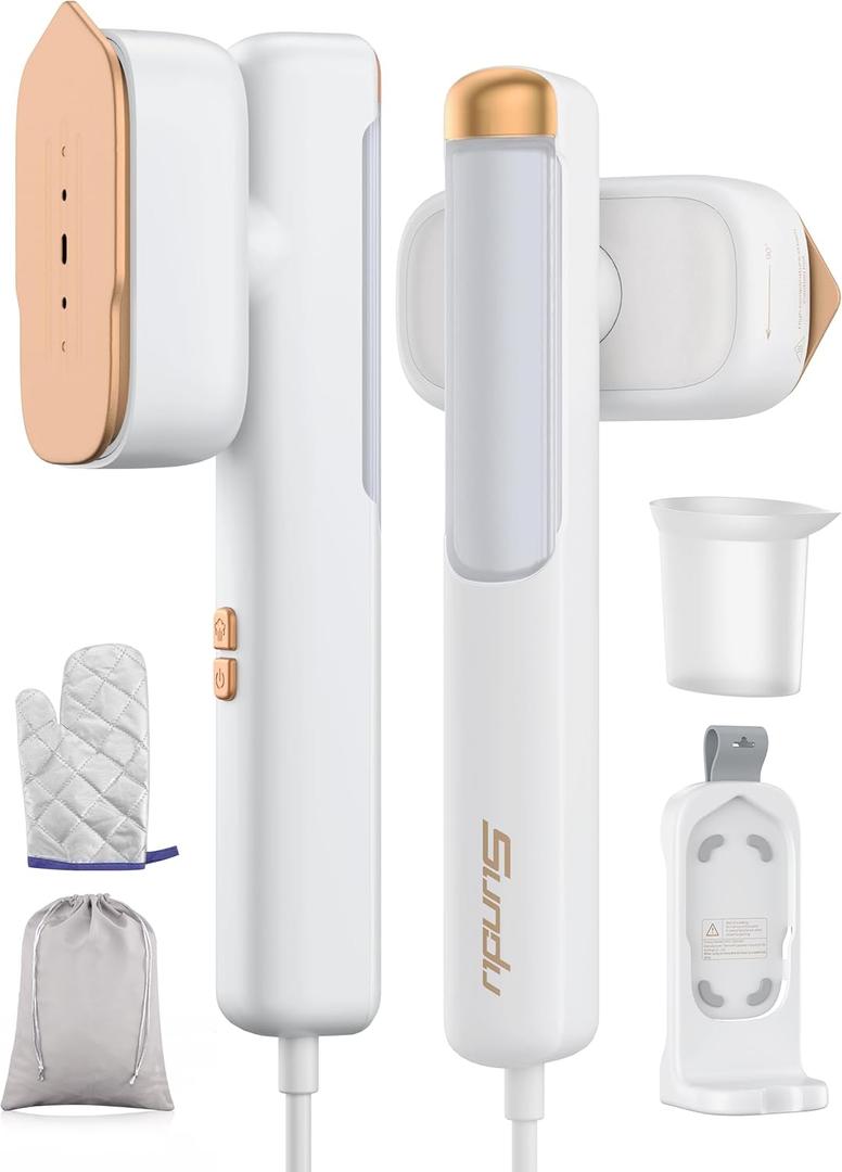 Steamer Iron for Clothes, Portable 2 In 1 Travel Handheld Garment Steamer, 20 Minutes of Continuous Steam, 100ml Water Tank, Steamer Ironing Gloves, 1000W Light Steam Iron for Travel and Home (Pearl White)