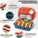 Bento box adult work lunch box, adult container, with 4 compartments, lunch container with cutlery ( knife, fork, spoon, sauce box), animal fruit fork, microwave and dishwasher safe, Orange Blue