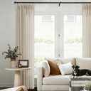 Oatmeal Linen Curtains 102 Inches Long Pinch Pleat Draps for Living Room Sliding Door with Hooks Rings Back Tab Neutral Modern Light Filtering Sheer 102 Inch Pleated Curtain Greyish Greige Tan 40x102
