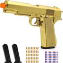 Gold Soft Bullet Toy Gun Shell Ejecting for Boys, Realistic Toy Pistol with 2 Clips, 50 Foam Bullets & 40 Shells, Ideal Christmas Birthday Gift for Boys Adults