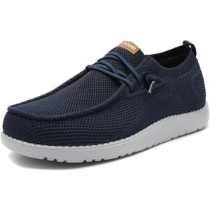 1TAZERO Wide-Shoes for Men-Slip on Walking-Loafers Casual-Shoes - Wide Width Comfortable Orthopedic Shoes for Men with Arch Support for Plantar Fasciitis, Blue, Size 13 