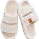 EverFoams Womens Fuzzy Open-toe Slippers Soft Comfy Memory Foam Indoor House Shoes (5-6, Vanilla Ice)