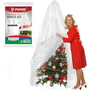 PROWEE White Christmas Tree Bag 7ft9ft, Semi-Translucent Tear-Resistant Christmas Tree Cover for Upright Storage, Moving & Disposal