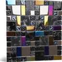 5-Sheet Glass Backsplash Tiles, 5 Square Feet Glass Mosaic Backsplash Subway Metal Tile for Kitchen Wall Bathroom (Black) 11.7" x 11.7"