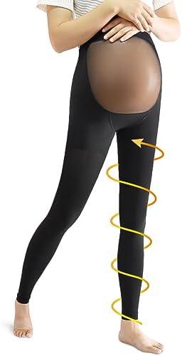 beister Maternity Medical Compression Tights, 20-30mmHg Graduated Support Pregnancy Legging with Button Elastic Band & Abdominal Protection, Footless High Waist Compression Pantyhose for Varicosity size M
