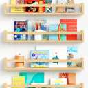 Forbena Natural Wood Nursery Bookshelves for Wall, 24 Inches Long Floating Book Shelves, Wall Mounted Bookcase for Baby Teen Girl Boy Kids Room Bedroom, Playroom Organizer, Bathroom Decor (4-Pack), 23.6 Inch