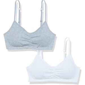 Fruit of The Loom Girls' Bra with Removable Cookies, 2-Pack (34, White/Heather Grey)