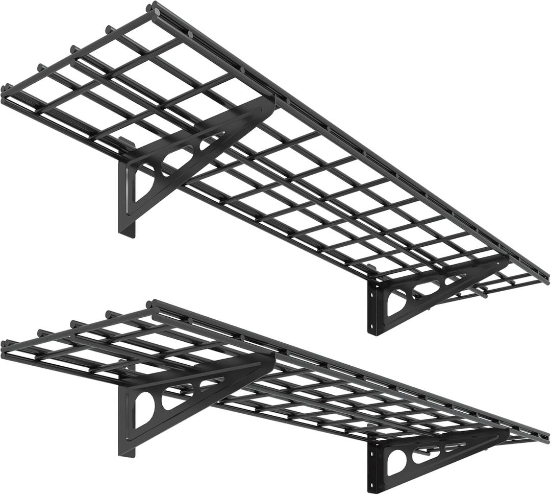 FLEXIMOUNTS 2-Pack 1x4ft 12-inch-by-48-inch Wall Shelf Garage Storage Rack Wall Mounted Floating Shelves, Black