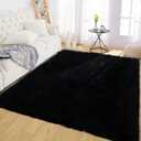 Latepis 5x7 Area Rugs Black Fluffy Washable Faux Fur Rug Shaggy Rabbit Fuzzy Shag Rug for Living Room Floor Nursery Bedroom Large Rugs Home Decor
