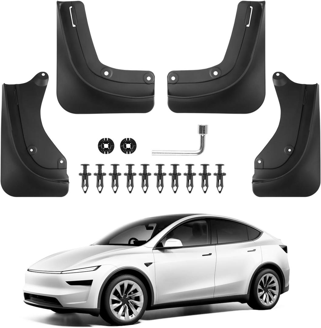 Shademax Custom for 2025 Tesla New Model Y Juniper Mud Flaps Splash Guards for Model Y Juniper 2026 2025 Accessories Tire Protector No Drilling No Tape Mudflaps Kits All Weather Protection (Set of 4)