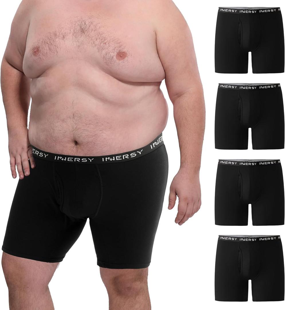 INNERSY Mens Plus Size Underwear Cotton Boxer Briefs Moisture Wicking Boxers 4 Pack(Black, X-Large)